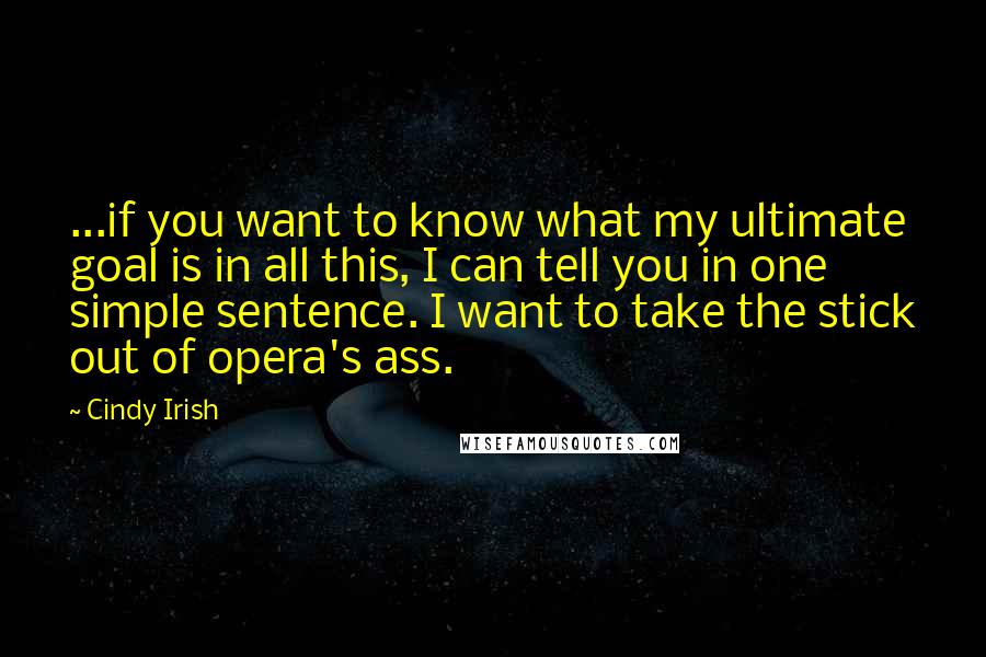 Cindy Irish Quotes: ...if you want to know what my ultimate goal is in all this, I can tell you in one simple sentence. I want to take the stick out of opera's ass.