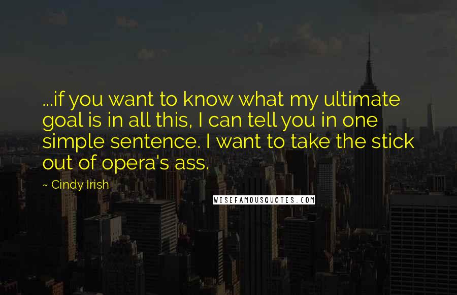 Cindy Irish Quotes: ...if you want to know what my ultimate goal is in all this, I can tell you in one simple sentence. I want to take the stick out of opera's ass.
