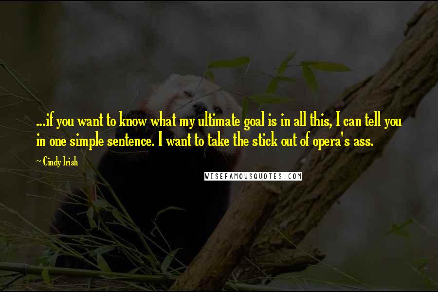 Cindy Irish Quotes: ...if you want to know what my ultimate goal is in all this, I can tell you in one simple sentence. I want to take the stick out of opera's ass.