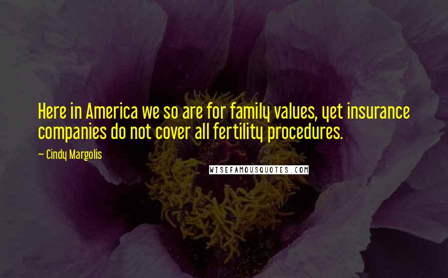 Cindy Margolis Quotes: Here in America we so are for family values, yet insurance companies do not cover all fertility procedures.