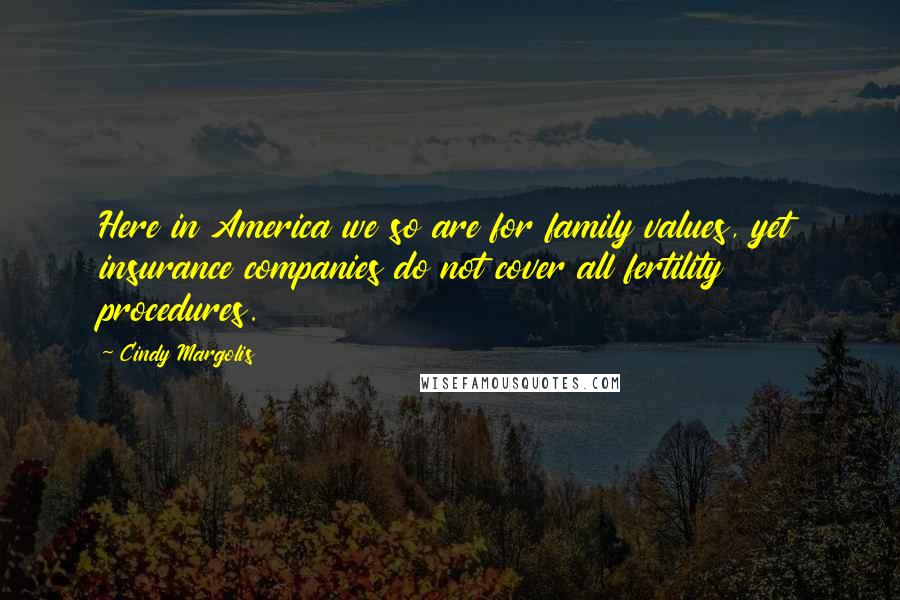 Cindy Margolis Quotes: Here in America we so are for family values, yet insurance companies do not cover all fertility procedures.