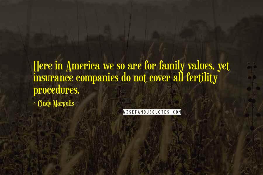 Cindy Margolis Quotes: Here in America we so are for family values, yet insurance companies do not cover all fertility procedures.