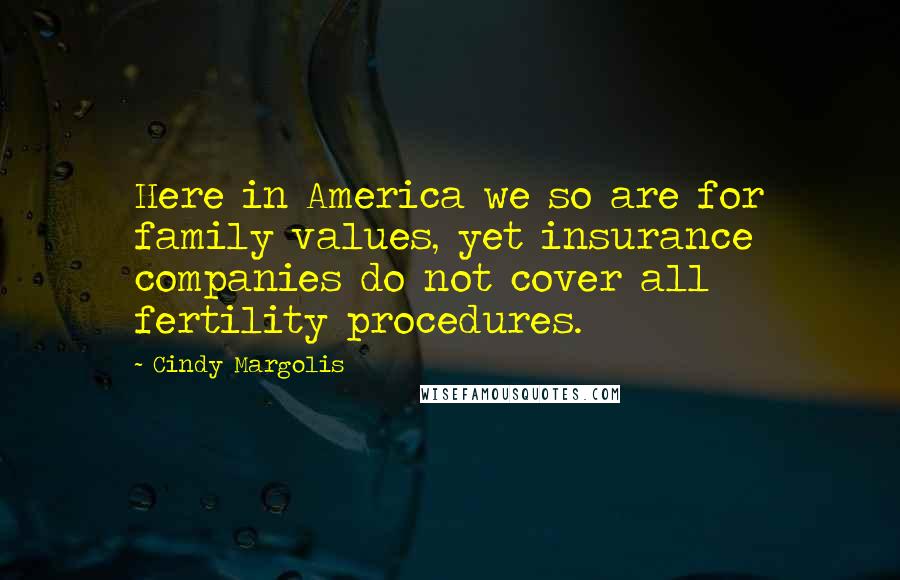 Cindy Margolis Quotes: Here in America we so are for family values, yet insurance companies do not cover all fertility procedures.