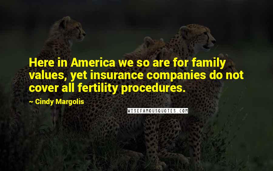 Cindy Margolis Quotes: Here in America we so are for family values, yet insurance companies do not cover all fertility procedures.