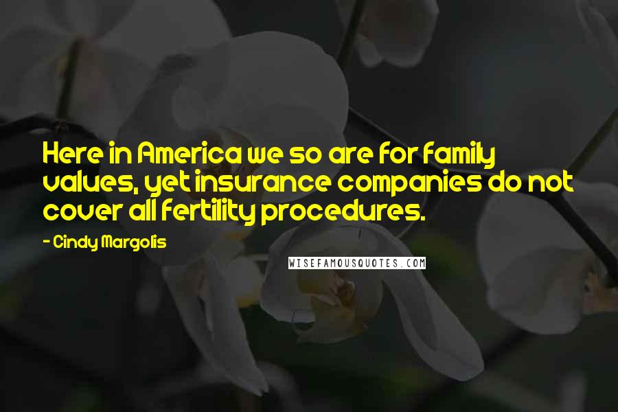 Cindy Margolis Quotes: Here in America we so are for family values, yet insurance companies do not cover all fertility procedures.