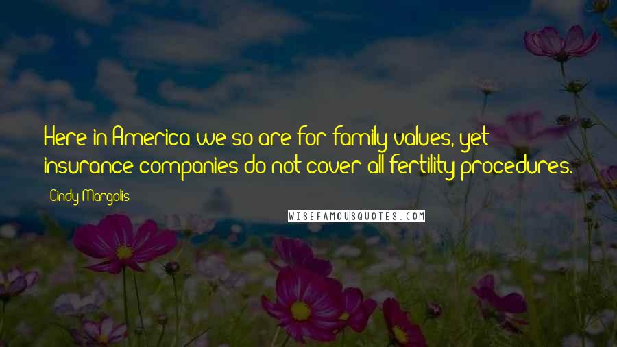 Cindy Margolis Quotes: Here in America we so are for family values, yet insurance companies do not cover all fertility procedures.