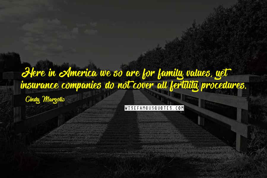 Cindy Margolis Quotes: Here in America we so are for family values, yet insurance companies do not cover all fertility procedures.