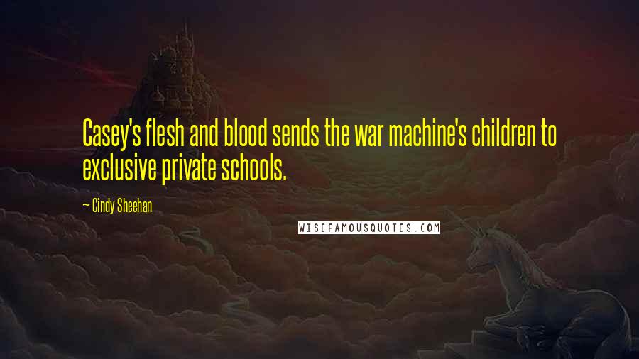 Cindy Sheehan Quotes: Casey's flesh and blood sends the war machine's children to exclusive private schools.