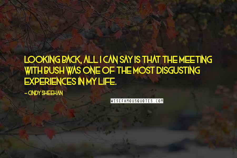 Cindy Sheehan Quotes: Looking back, all I can say is that the meeting with Bush was one of the most disgusting experiences in my life.