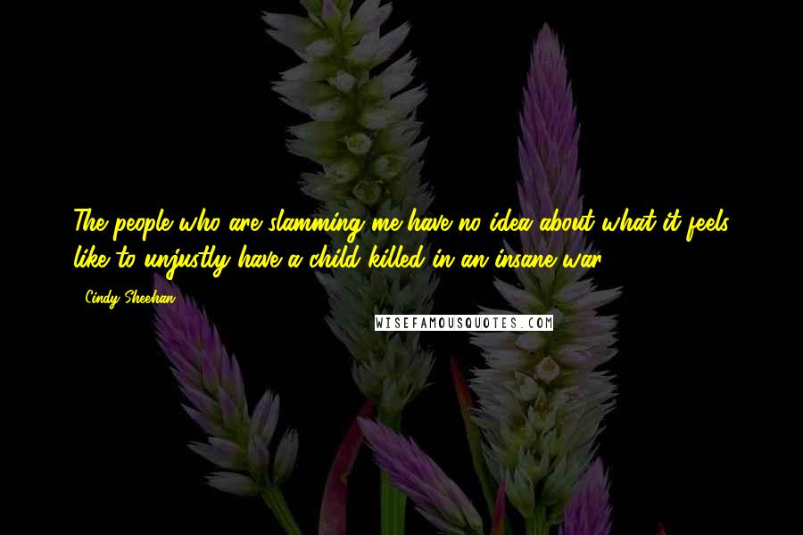 Cindy Sheehan Quotes: The people who are slamming me have no idea about what it feels like to unjustly have a child killed in an insane war.