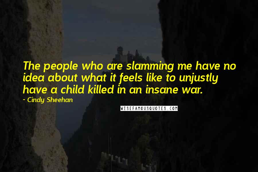 Cindy Sheehan Quotes: The people who are slamming me have no idea about what it feels like to unjustly have a child killed in an insane war.