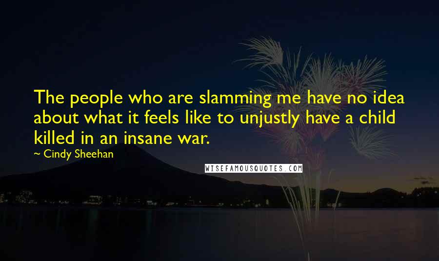 Cindy Sheehan Quotes: The people who are slamming me have no idea about what it feels like to unjustly have a child killed in an insane war.