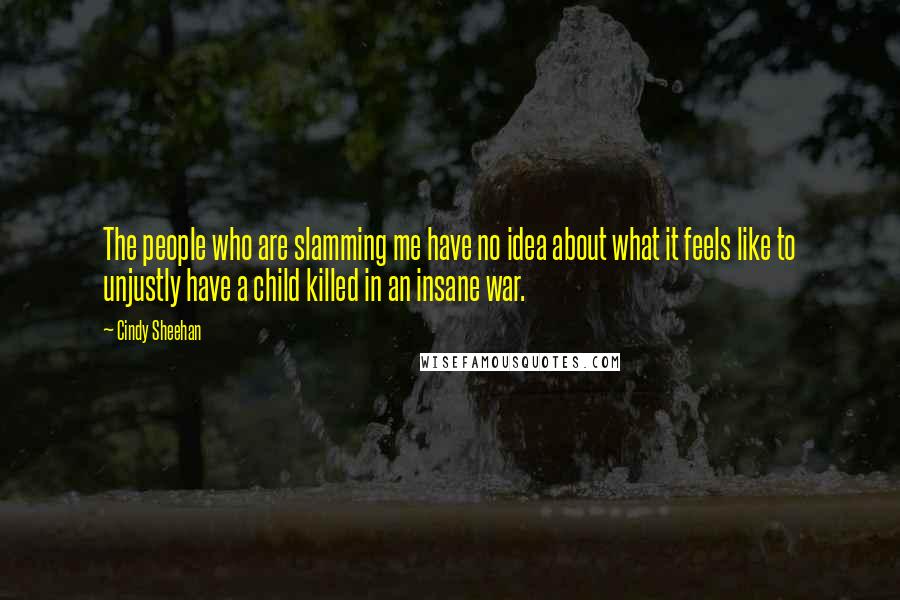Cindy Sheehan Quotes: The people who are slamming me have no idea about what it feels like to unjustly have a child killed in an insane war.