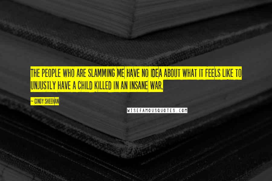Cindy Sheehan Quotes: The people who are slamming me have no idea about what it feels like to unjustly have a child killed in an insane war.