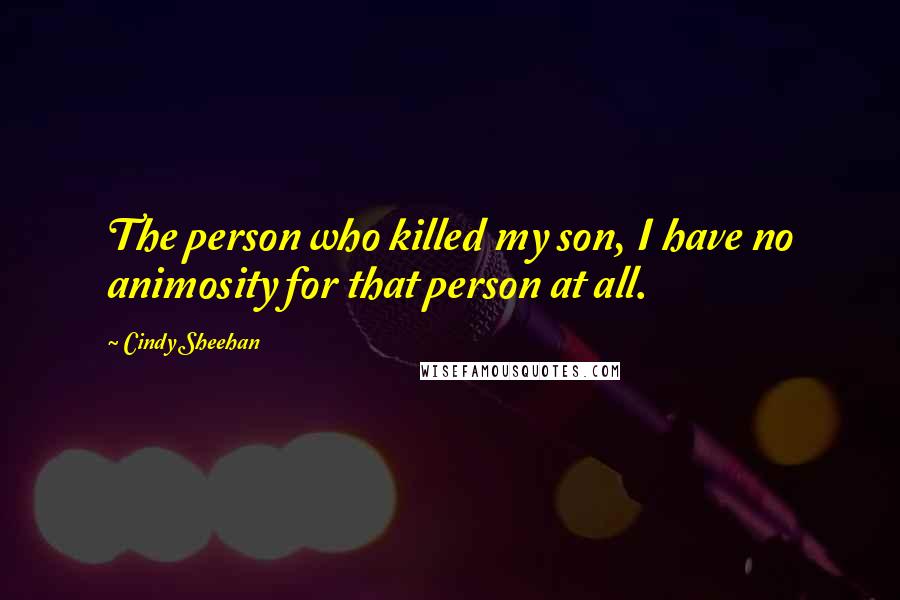 Cindy Sheehan Quotes: The person who killed my son, I have no animosity for that person at all.
