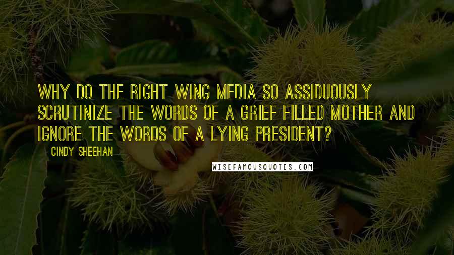 Cindy Sheehan Quotes: Why do the right wing media so assiduously scrutinize the words of a grief filled mother and ignore the words of a lying president?