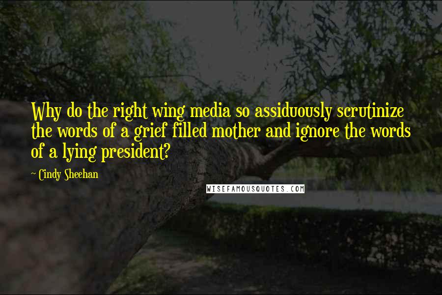 Cindy Sheehan Quotes: Why do the right wing media so assiduously scrutinize the words of a grief filled mother and ignore the words of a lying president?