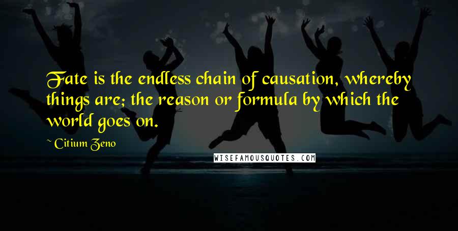 Citium Zeno Quotes: Fate is the endless chain of causation, whereby things are; the reason or formula by which the world goes on.