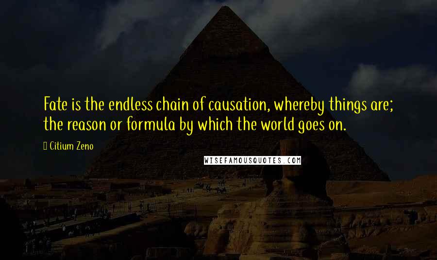 Citium Zeno Quotes: Fate is the endless chain of causation, whereby things are; the reason or formula by which the world goes on.