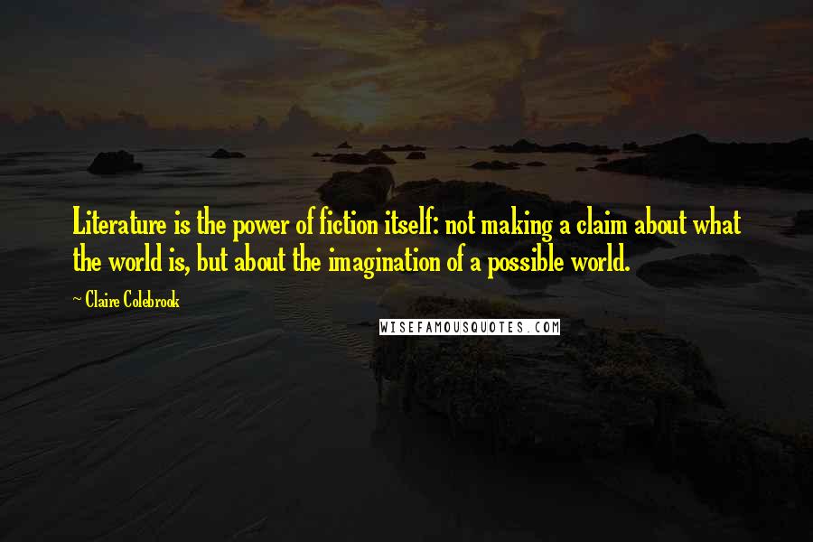 Claire Colebrook Quotes: Literature is the power of fiction itself: not making a claim about what the world is, but about the imagination of a possible world.