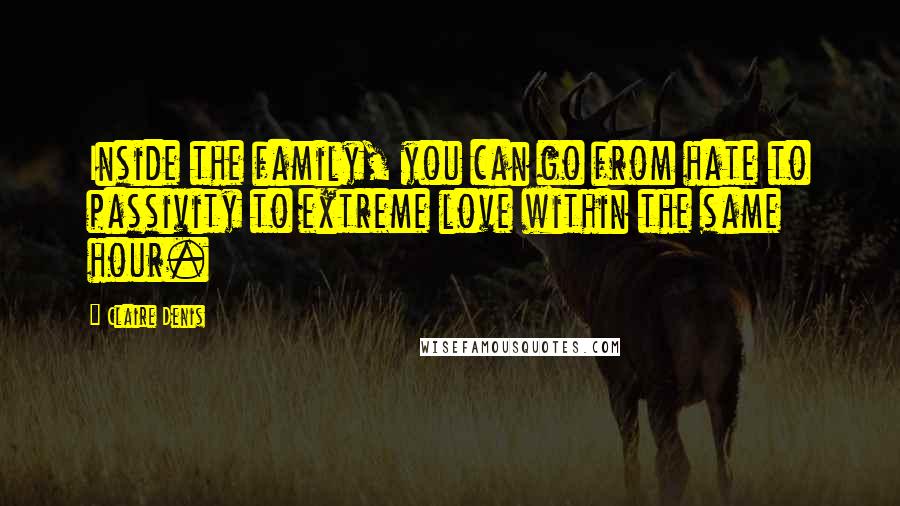 Claire Denis Quotes: Inside the family, you can go from hate to passivity to extreme love within the same hour.