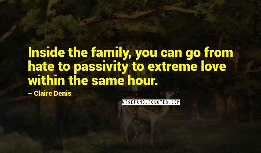 Claire Denis Quotes: Inside the family, you can go from hate to passivity to extreme love within the same hour.