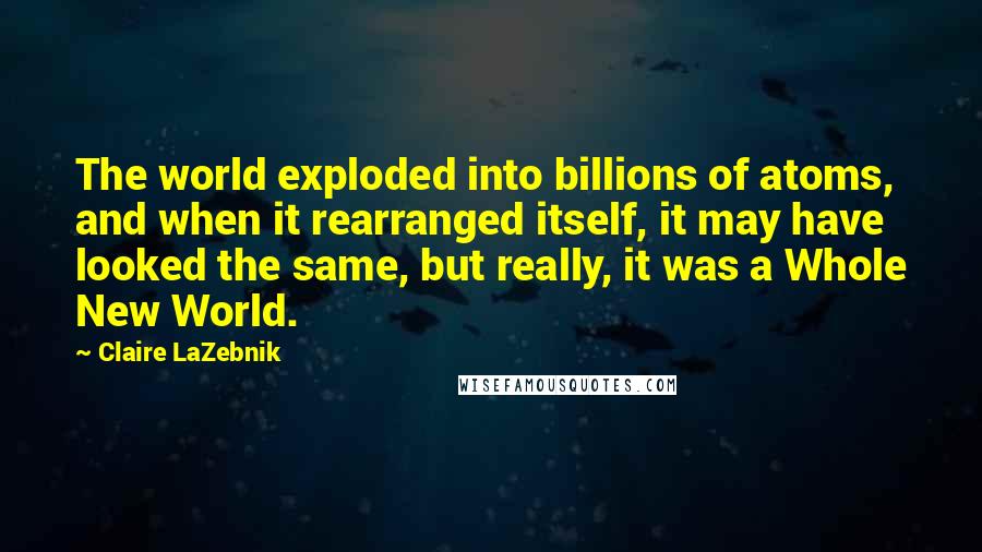 Claire LaZebnik Quotes: The world exploded into billions of atoms, and when it rearranged itself, it may have looked the same, but really, it was a Whole New World.