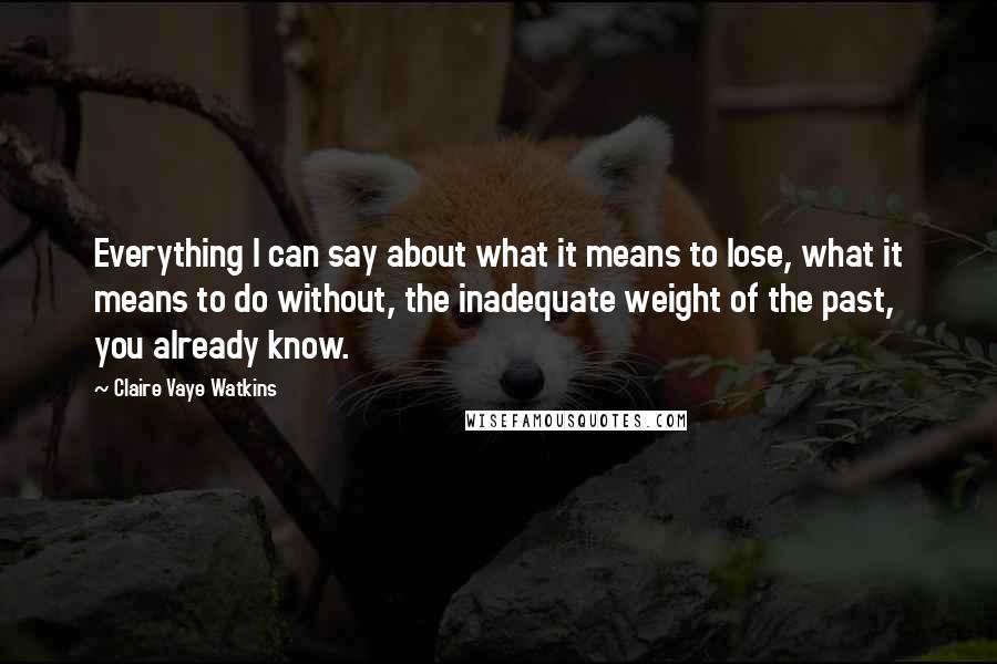 Claire Vaye Watkins Quotes: Everything I can say about what it means to lose, what it means to do without, the inadequate weight of the past, you already know.