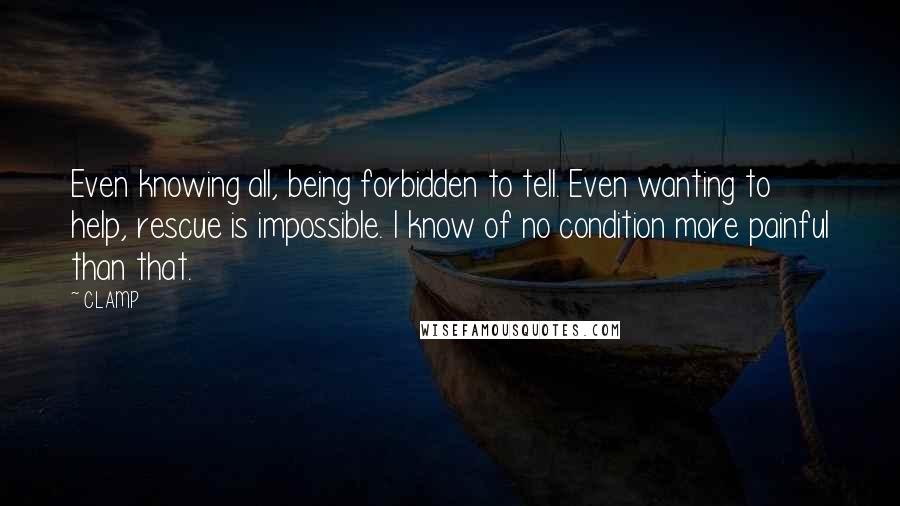 CLAMP Quotes: Even knowing all, being forbidden to tell. Even wanting to help, rescue is impossible. I know of no condition more painful than that.