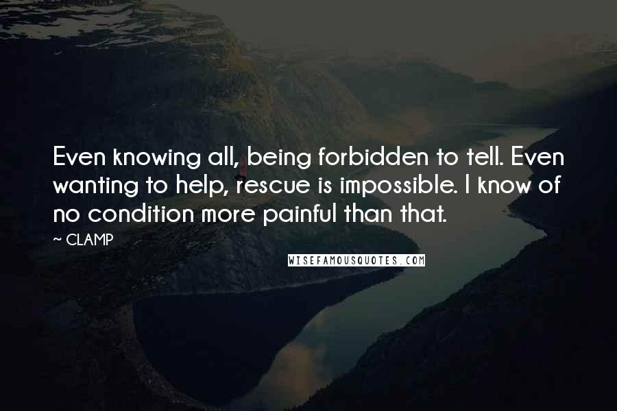 CLAMP Quotes: Even knowing all, being forbidden to tell. Even wanting to help, rescue is impossible. I know of no condition more painful than that.