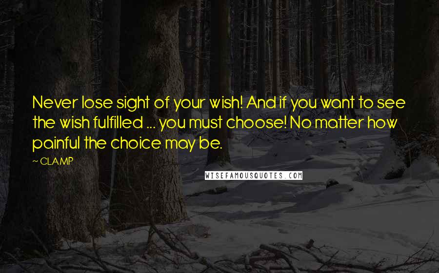 CLAMP Quotes: Never lose sight of your wish! And if you want to see the wish fulfilled ... you must choose! No matter how painful the choice may be.