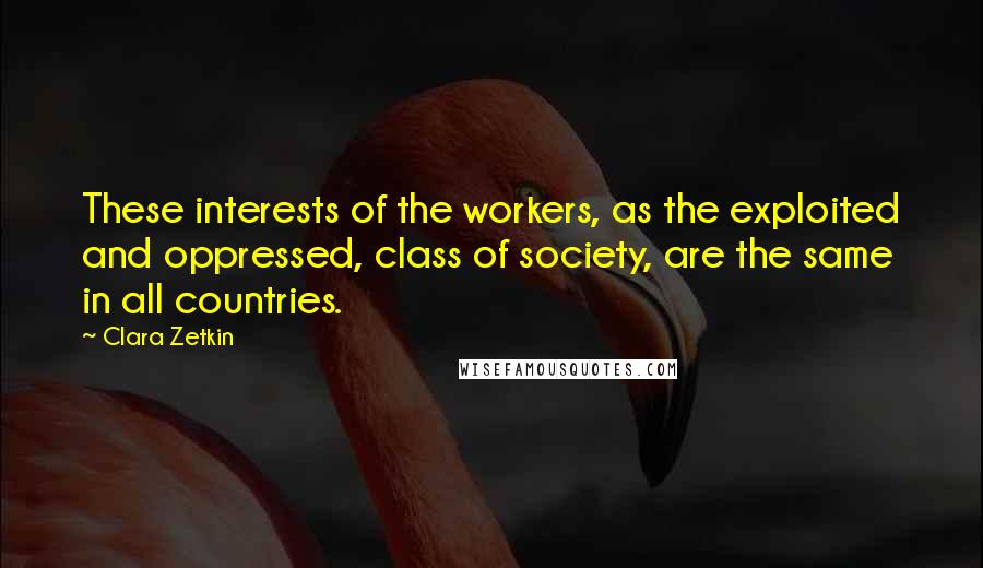 Clara Zetkin Quotes: These interests of the workers, as the exploited and oppressed, class of society, are the same in all countries.