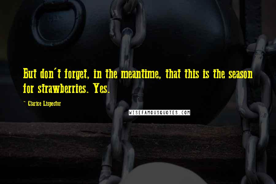 Clarice Lispector Quotes: But don't forget, in the meantime, that this is the season for strawberries. Yes.