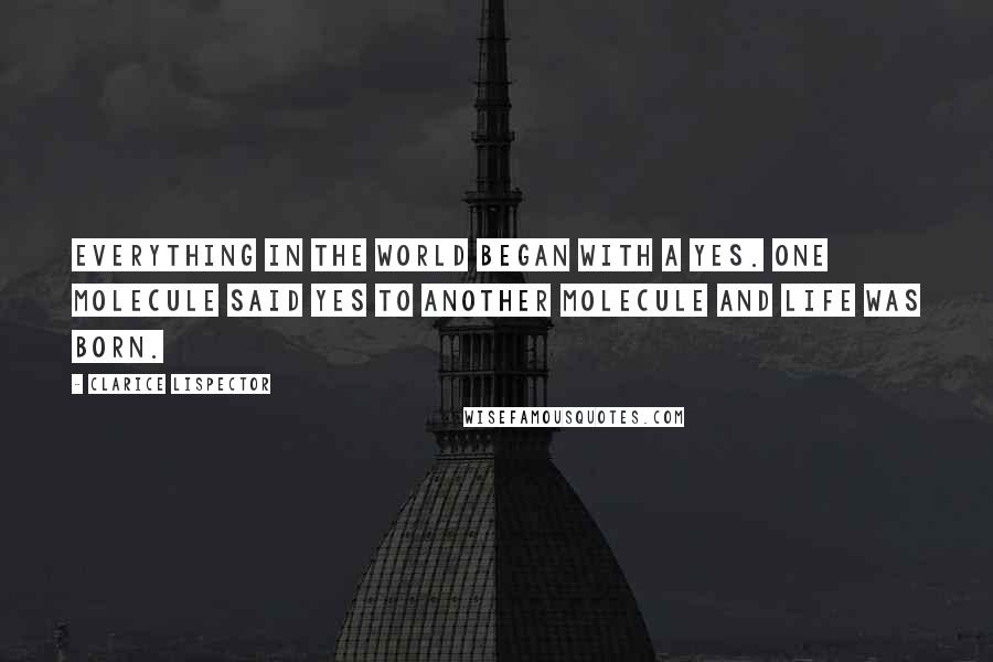 Clarice Lispector Quotes: Everything in the world began with a yes. One molecule said yes to another molecule and life was born.