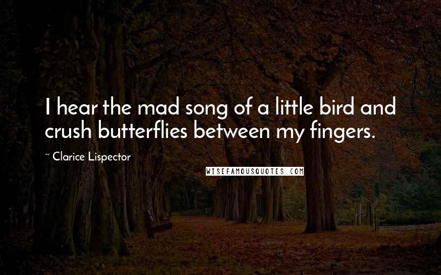 Clarice Lispector Quotes: I hear the mad song of a little bird and crush butterflies between my fingers.