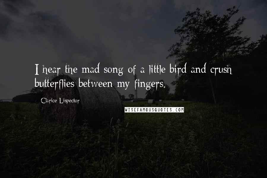 Clarice Lispector Quotes: I hear the mad song of a little bird and crush butterflies between my fingers.