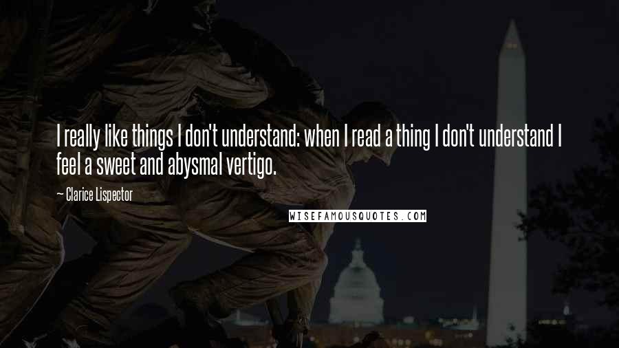 Clarice Lispector Quotes: I really like things I don't understand: when I read a thing I don't understand I feel a sweet and abysmal vertigo.