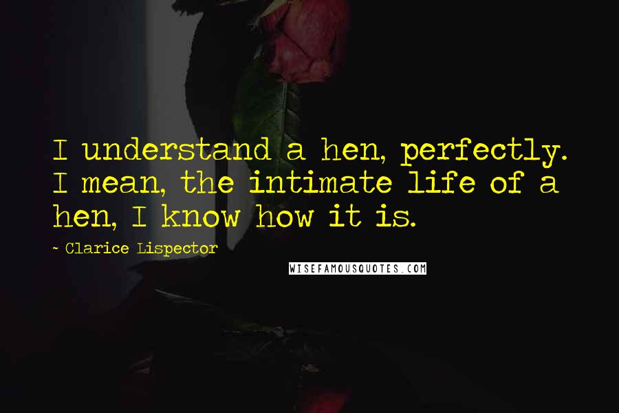Clarice Lispector Quotes: I understand a hen, perfectly. I mean, the intimate life of a hen, I know how it is.