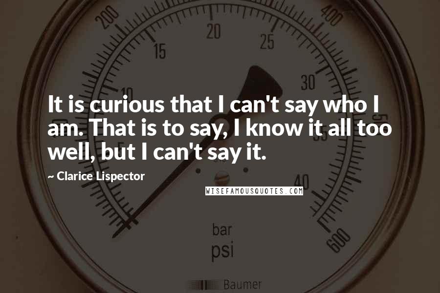 Clarice Lispector Quotes: It is curious that I can't say who I am. That is to say, I know it all too well, but I can't say it.