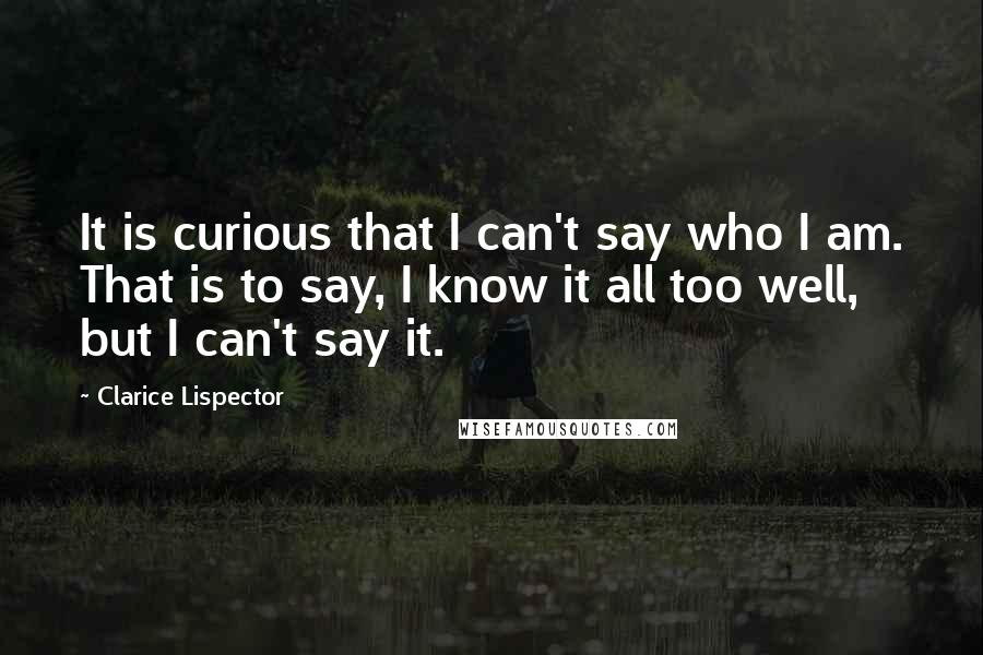 Clarice Lispector Quotes: It is curious that I can't say who I am. That is to say, I know it all too well, but I can't say it.