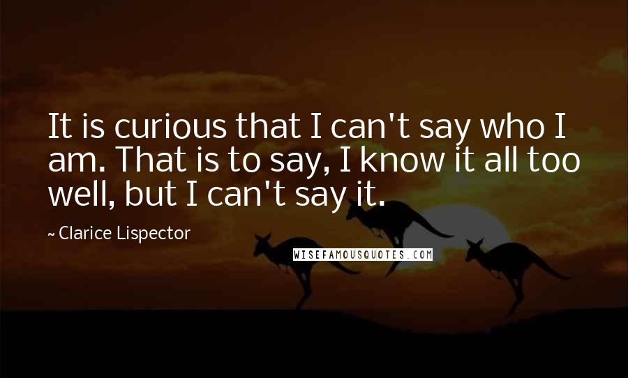 Clarice Lispector Quotes: It is curious that I can't say who I am. That is to say, I know it all too well, but I can't say it.