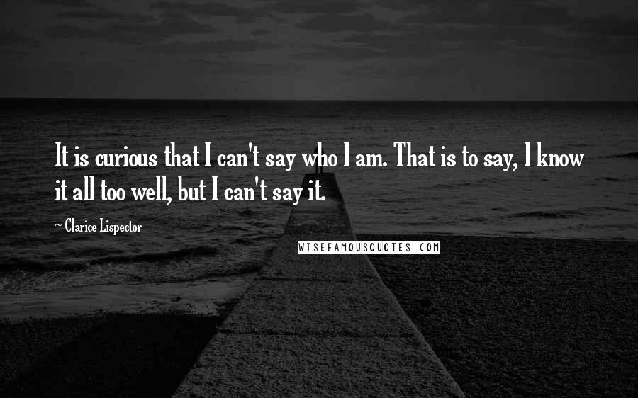 Clarice Lispector Quotes: It is curious that I can't say who I am. That is to say, I know it all too well, but I can't say it.