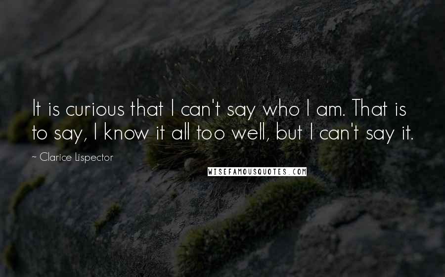 Clarice Lispector Quotes: It is curious that I can't say who I am. That is to say, I know it all too well, but I can't say it.