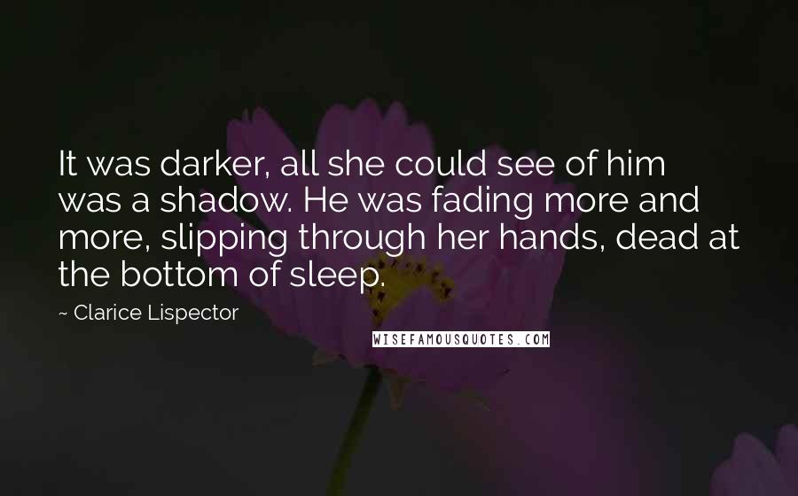 Clarice Lispector Quotes: It was darker, all she could see of him was a shadow. He was fading more and more, slipping through her hands, dead at the bottom of sleep.