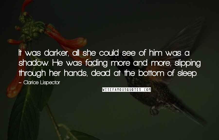 Clarice Lispector Quotes: It was darker, all she could see of him was a shadow. He was fading more and more, slipping through her hands, dead at the bottom of sleep.