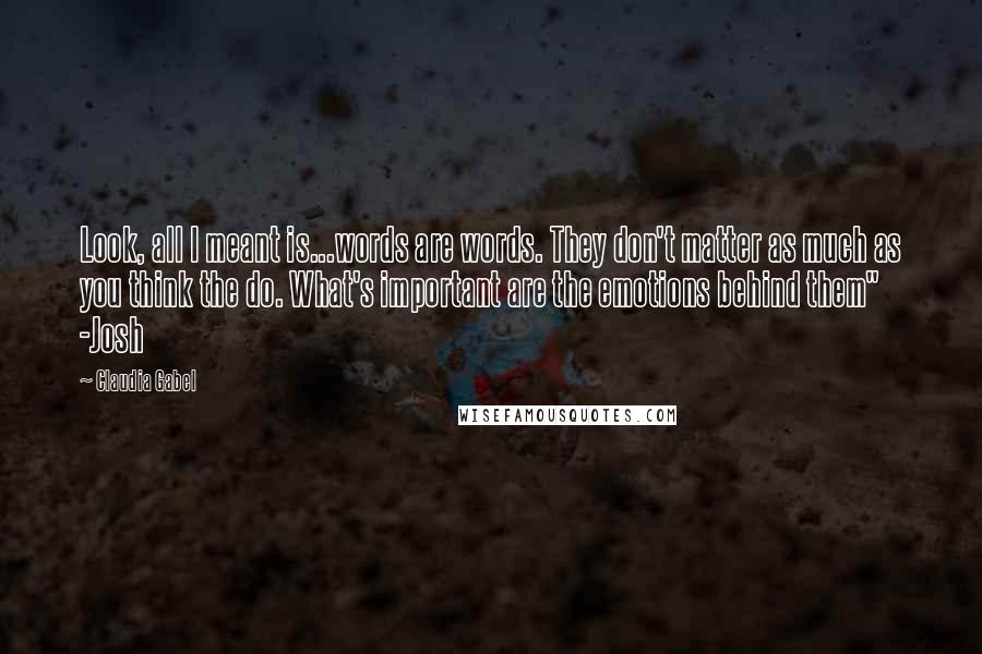 Claudia Gabel Quotes: Look, all I meant is...words are words. They don't matter as much as you think the do. What's important are the emotions behind them" -Josh