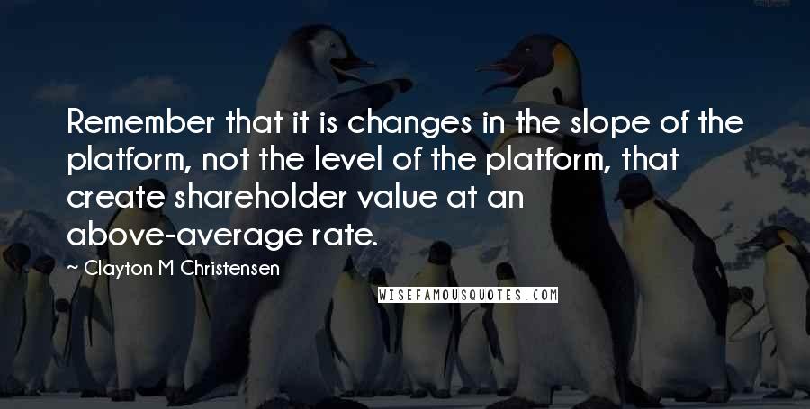 Clayton M Christensen Quotes: Remember that it is changes in the slope of the platform, not the level of the platform, that create shareholder value at an above-average rate.