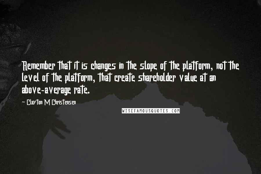 Clayton M Christensen Quotes: Remember that it is changes in the slope of the platform, not the level of the platform, that create shareholder value at an above-average rate.