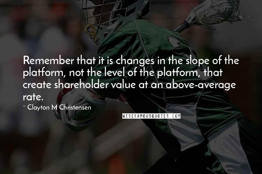 Clayton M Christensen Quotes: Remember that it is changes in the slope of the platform, not the level of the platform, that create shareholder value at an above-average rate.