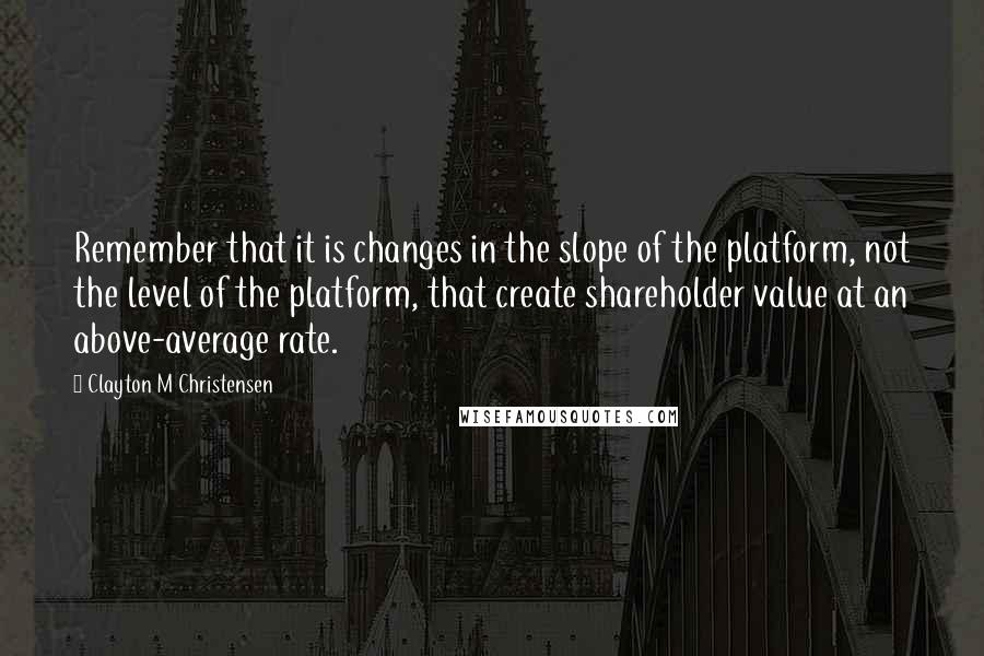 Clayton M Christensen Quotes: Remember that it is changes in the slope of the platform, not the level of the platform, that create shareholder value at an above-average rate.